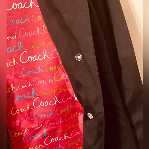 Coach Women’s Navy Blue Mid Length Pink Lining Logo Long Sleeves Trench - Picture 7 of 11